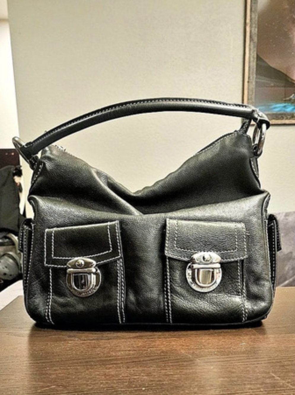 Marc Jacobs Vintage Multi-Pocket Push Lock Hobo Bag Black